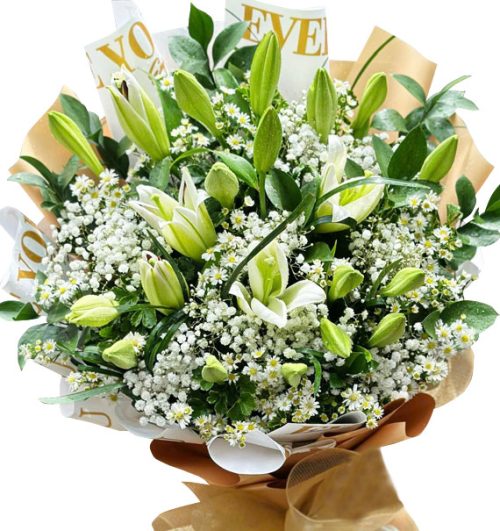 sympathy bouquet white lilies