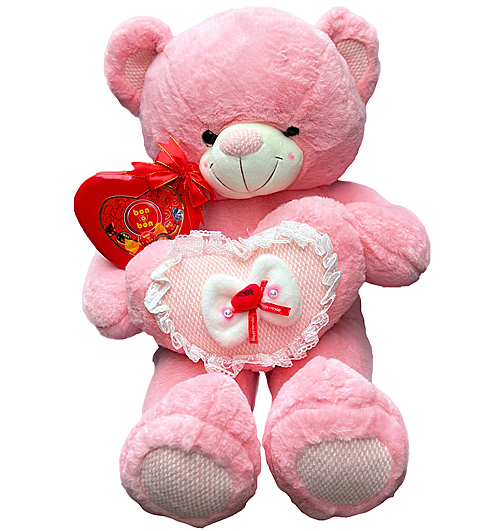 Pink Bear Hugs Heart & Chocolate