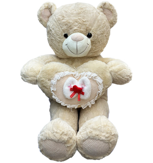 Brown teddy bear hugs heart 65 cm