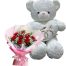 White teddy bear and 9 rose