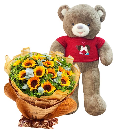 teddy bear and sunflower