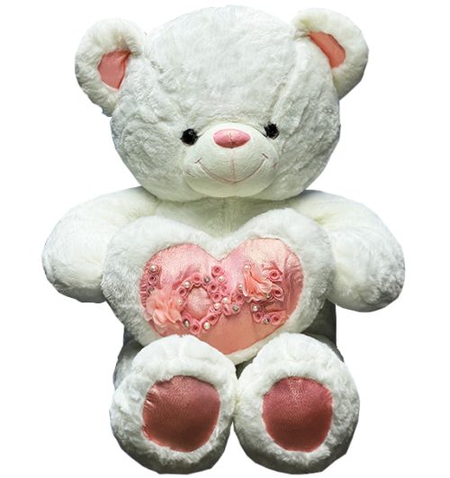 White Teddy Bear Hugs Heart #2 